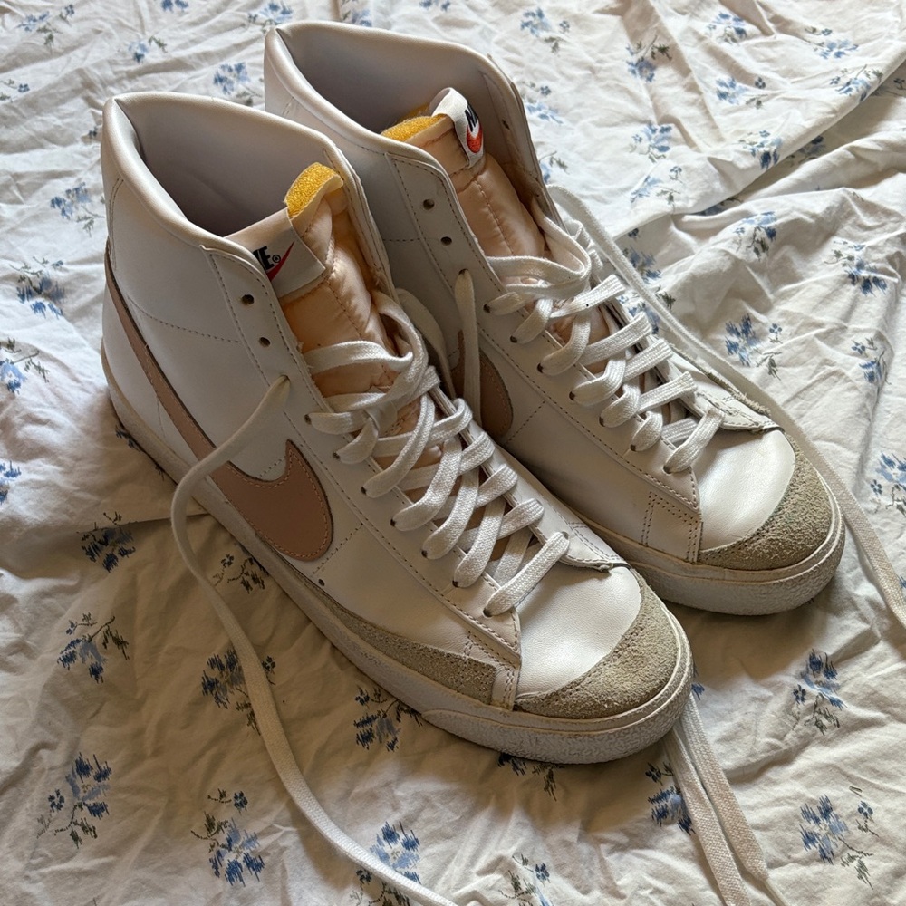 Nike White and Baby Pink High-Top Sneakers